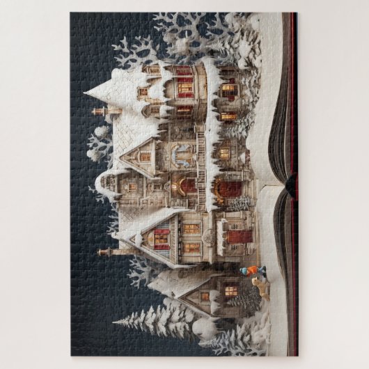 Puzzle Manoir du livre de Noël avec enfant et chien (Vertical)