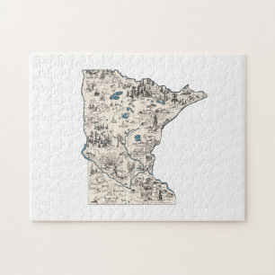 Puzzle Map Minnesota Shaped Minnesotan Vintage Picture Ma