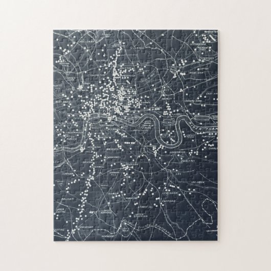 Puzzle Map of Zeppelin and aeroplane bombs on London (Vertical)