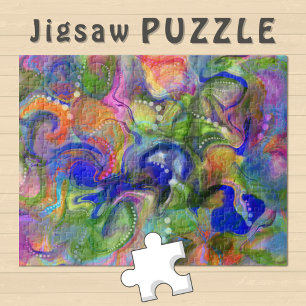 Puzzle Marbling Art abstrait bleu vert orange -