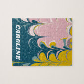 Puzzle Marbre Abstrait moderne Ebru Motif Turquoise et ro (Horizontal)