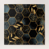 Puzzle Marbre et or élégant : Texture Hexagon Abstraite (Horizontal)