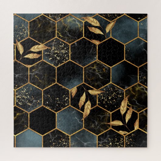 Puzzle Marbre et or élégant : Texture Hexagon Abstraite (Vertical)