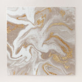 Puzzle Marbre liquide beige, art de la ligne dorée. (Horizontal)