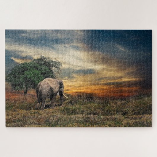 Puzzle Marche des éléphants au coucher du soleil (Horizontal)