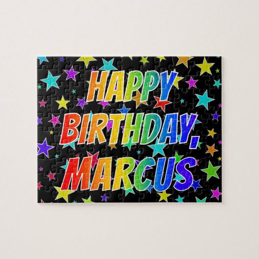 Puzzle "MARCUS" Prénom, amusant "HEUREUX ANNIVERSAIRE" (Horizontal)