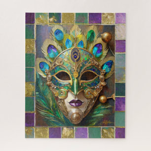 Puzzle Mardi Gras Gold Ceramic Peacock Feature Masque
