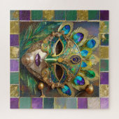 Puzzle Mardi Gras Gold Ceramic Peacock Feature Masque (Horizontal)