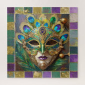 Puzzle Mardi Gras Gold Ceramic Peacock Feature Masque (Vertical)