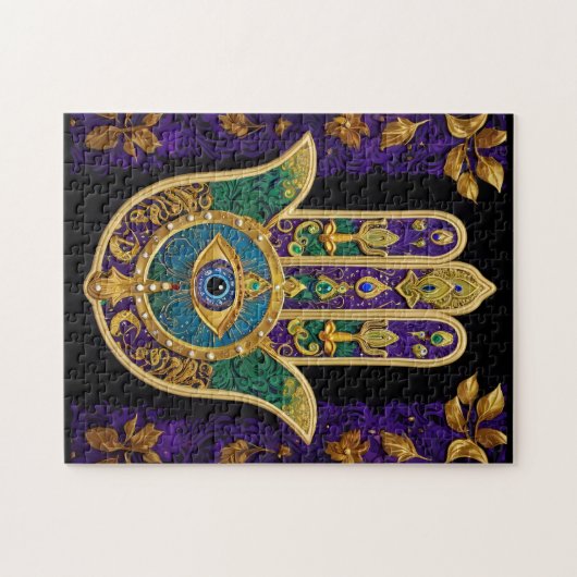 Puzzle Mardi Gras Gold violet vert Hamsas Art (Horizontal)