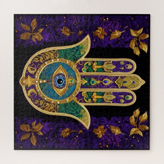 Puzzle Mardi Gras Gold violet vert Hamsas Art (Horizontal)