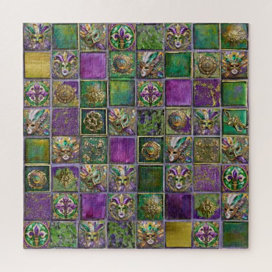 Puzzle Mardi Gras Masques Plumes Fleur de lis Carreaux Im (Vertical)