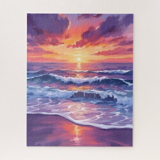 Puzzle Marée violette | Vagues océaniques au coucher du s (Vertical)