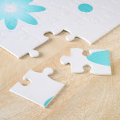 Puzzle Marguerite délicate blanche et turquoise, point mo (Côté)