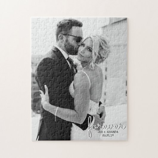 Puzzle Mariage Forever Names Date Photo noir et blanc (Vertical)