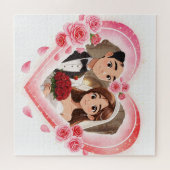 Puzzle Mariage personnalisé - Coeur d'aquarelle romantiqu (Horizontal)
