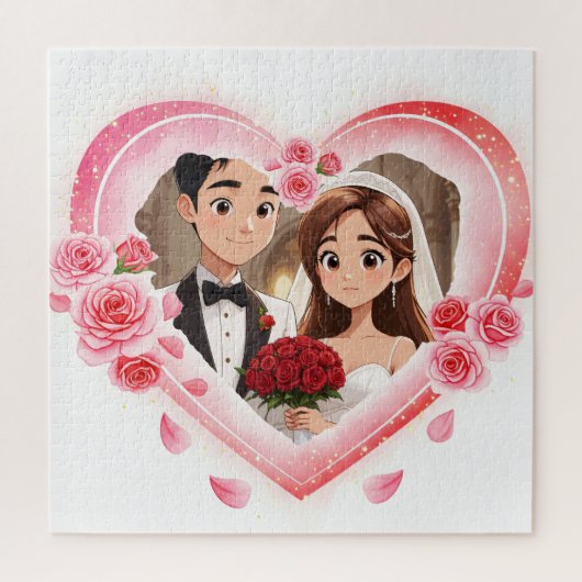 Puzzle Mariage personnalisé - Coeur d'aquarelle romantiqu (Vertical)