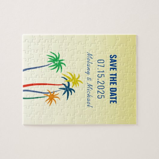Puzzle Mariage Tropical Enregistrer La Date Invitation (Horizontal)