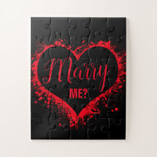 Puzzle "MARIE-MOI ?" Coeur rouge sur proposition noire