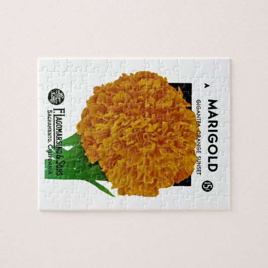 Puzzle Marigold Vintage Seed Packet (Horizontal)