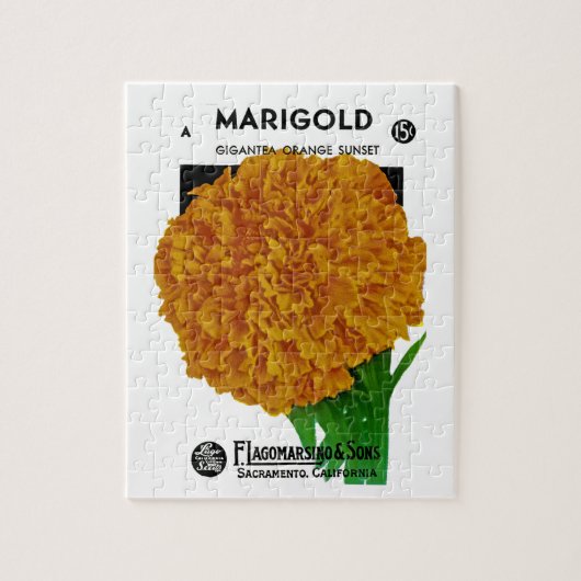 Puzzle Marigold Vintage Seed Packet (Vertical)