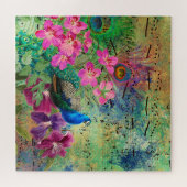 Puzzle Marine Blue Peacock rose Fleurs Notes musicales (Horizontal)