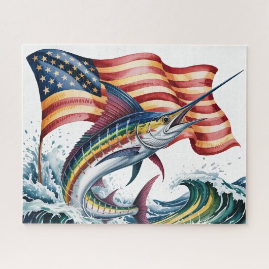 Puzzle Marlin Patriotique Avec Drapeau (Horizontal)