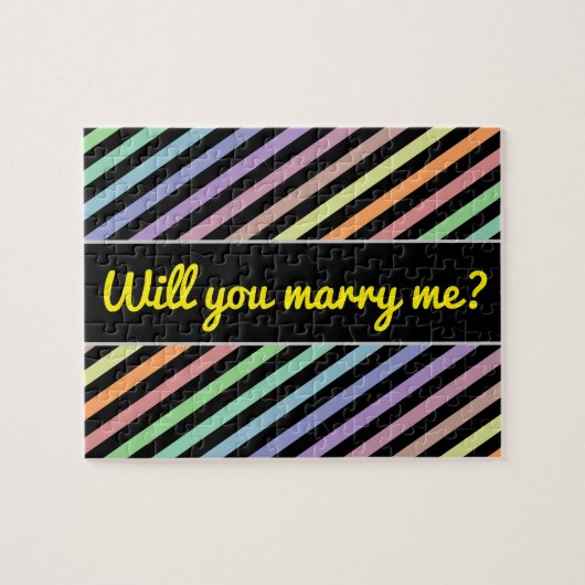 Puzzle Marry me ? + Black & Pastel Color Lines Pattern (Horizontal)