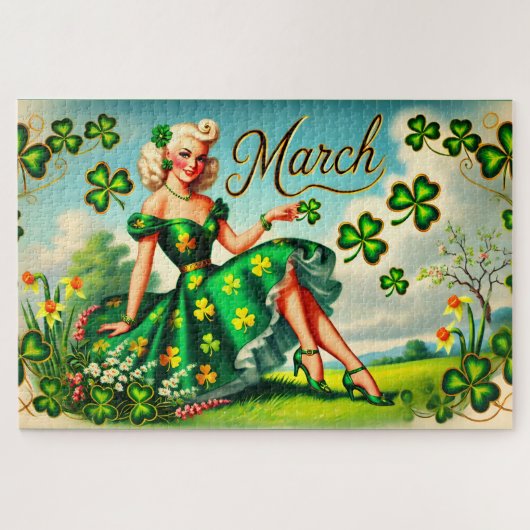 Puzzle Mars Retro Pin-Up Girl St. Patrick's Day (Horizontal)