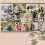 Puzzle Masonry Grid Family Photo Collage vert<br><div class="desc">Un casse-tête retentissant - créez le vôtre avec 12 de vos photos de famille préférées. Ce collage photo a une mise en page en maçonnerie que vous pouvez personnaliser avec vos propres photos. Le modèle photo est configuré pour que vous puissiez ajouter vos photos, en utilisant des lignes en haut...</div>