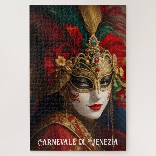 Puzzle Masque de Carnaval de Venise rouge vert or (Vertical)