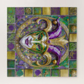 Puzzle Masque Mardi Gras Jester Vert Or (Horizontal)