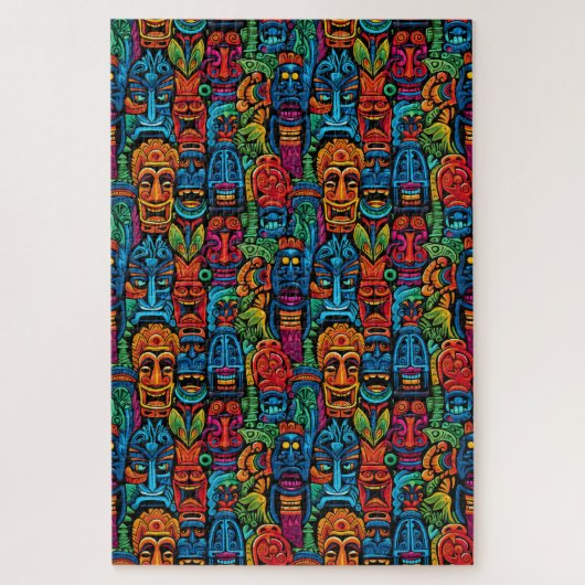 Puzzle Masques Tiki Tropical Coloré Whimsical Difficile (Vertical)