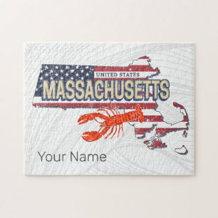 Puzzle Massachusetts États-Unis Carte Retro Vintage USA