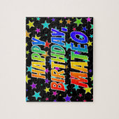 Puzzle "MATEO" Prénom, Amusant "HEUREUX ANNIVERSAIRE" (Vertical)