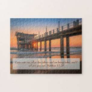 Puzzle Matthieu 11:28 Ocean Sunset Pier