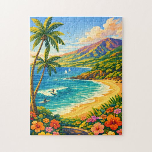 Puzzle Maui Hawaii Tropical Coastline Retro Travel (Vertical)