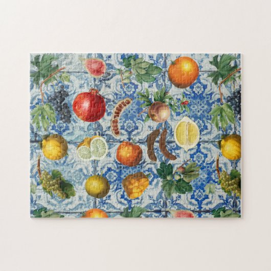 Puzzle Méditerranéen Fruits d'été & Mosaïque bleu blanc (Horizontal)