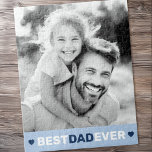 Puzzle Meilleur papa jamais coeur photo bleu fête des pèr<br><div class="desc">Jigsaw puzzle avec votre photo personnalisée et le texte "Meilleur papa jamais" ci-dessous flanqué de coeurs bleu clair.</div>