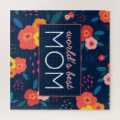 Puzzle Meilleure maman Florale moderne en bleu au monde (Horizontal)