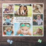 Puzzle Meilleurs grands-parents du monde 8 Photo Collage<br><div class="desc">Un cadeau amusant pour les meilleurs grands-parents du monde,  ce puzzle présente un collage photo de 8 de leurs petits-enfants,  famille,  animaux de compagnie,  souvenirs,  etc. et "Meilleurs grands-parents du monde" en typographie élégante.</div>