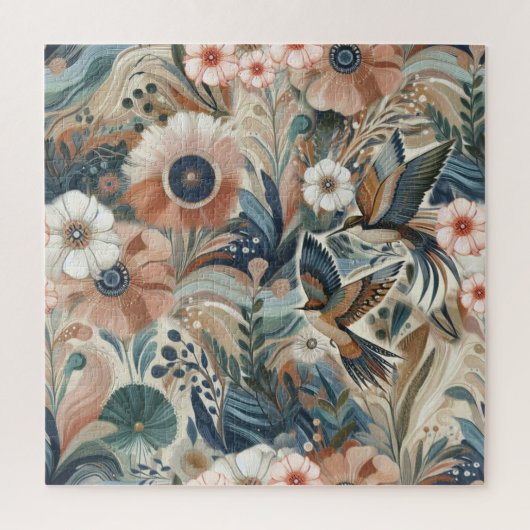 Puzzle Mélange bohème turquoise, magenta, violet sur crèm (Vertical)