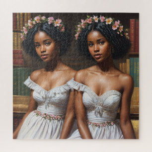 Puzzle Melanin Twin Sisters Gemini Library Art