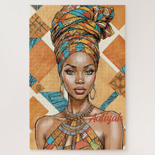 Puzzle Melanin Woman with Headwrap - African Print