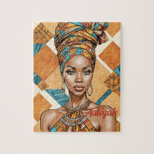 Puzzle Melanin Woman with Headwrap - African Print