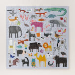 Puzzle Ménagerie animale<br><div class="desc">Toutes sortes d'animaux amusants et la faune pour les amoureux des animaux partout. Animaux de safari, jungle, ferme, oiseaux, animaux domestiques et animaux sauvages. Un monstre semble aussi s'être faufilé. Art original de Nic Squirrell.</div>