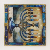 Puzzle Menorah de Hanukkah bleue (Horizontal)
