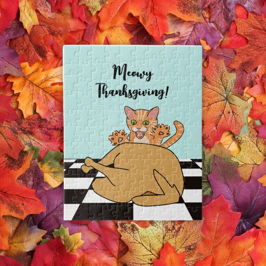 Puzzle Meowy Thanksgiving Drôle chat Turquie Dessin