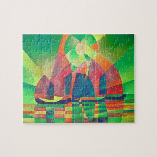 Puzzle Mer de vert avec des joncs Abstraits cubes (Horizontal)