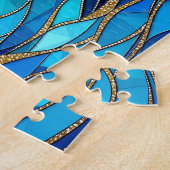 Puzzle Mer d'ondes Mosaïque Bleue et Or (Côté)